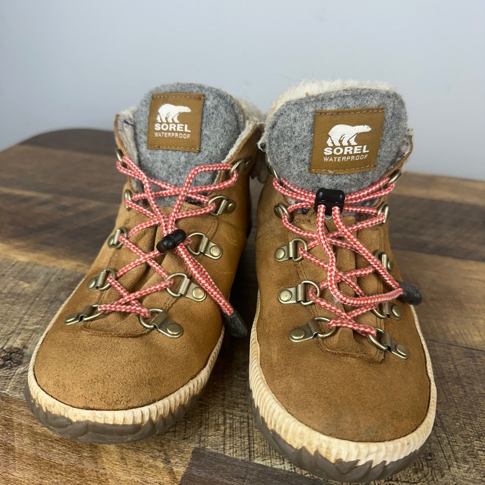 Sorel Waterproof Brown Suede Fur Trim Lace Up Winter Boots Women's Size 5 - Picture 5 of 8